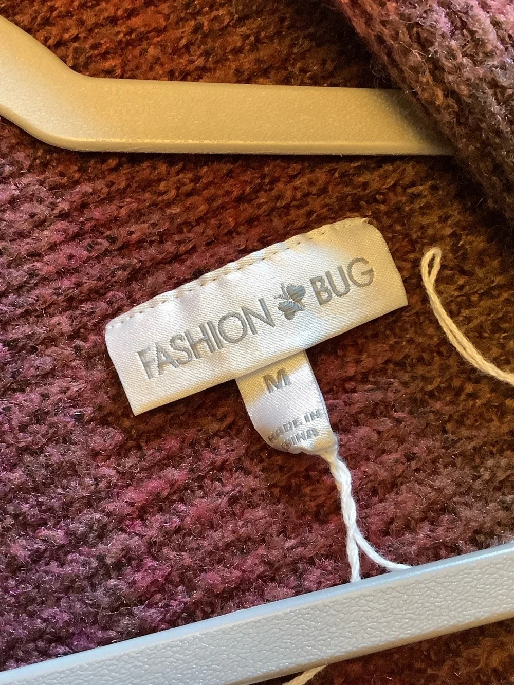 Fashion Bug Mauve and Olive Striped Open-Front Poncho Sweater - Picture 6 of 7